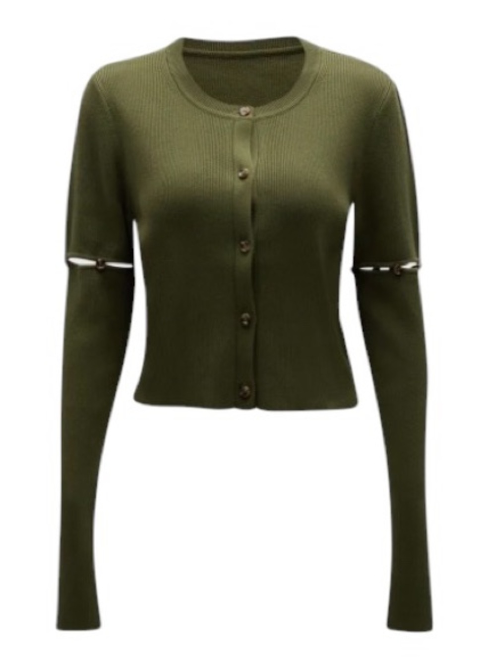 ADEAM Sophie Crop Cardigan Olive Rib Knit Button Sleeve L NWT